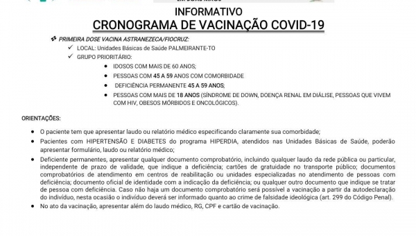 INFORMATIVO CRONOGRAMA  DE VACINAÇÃO COVID-19                                                                                                                                  